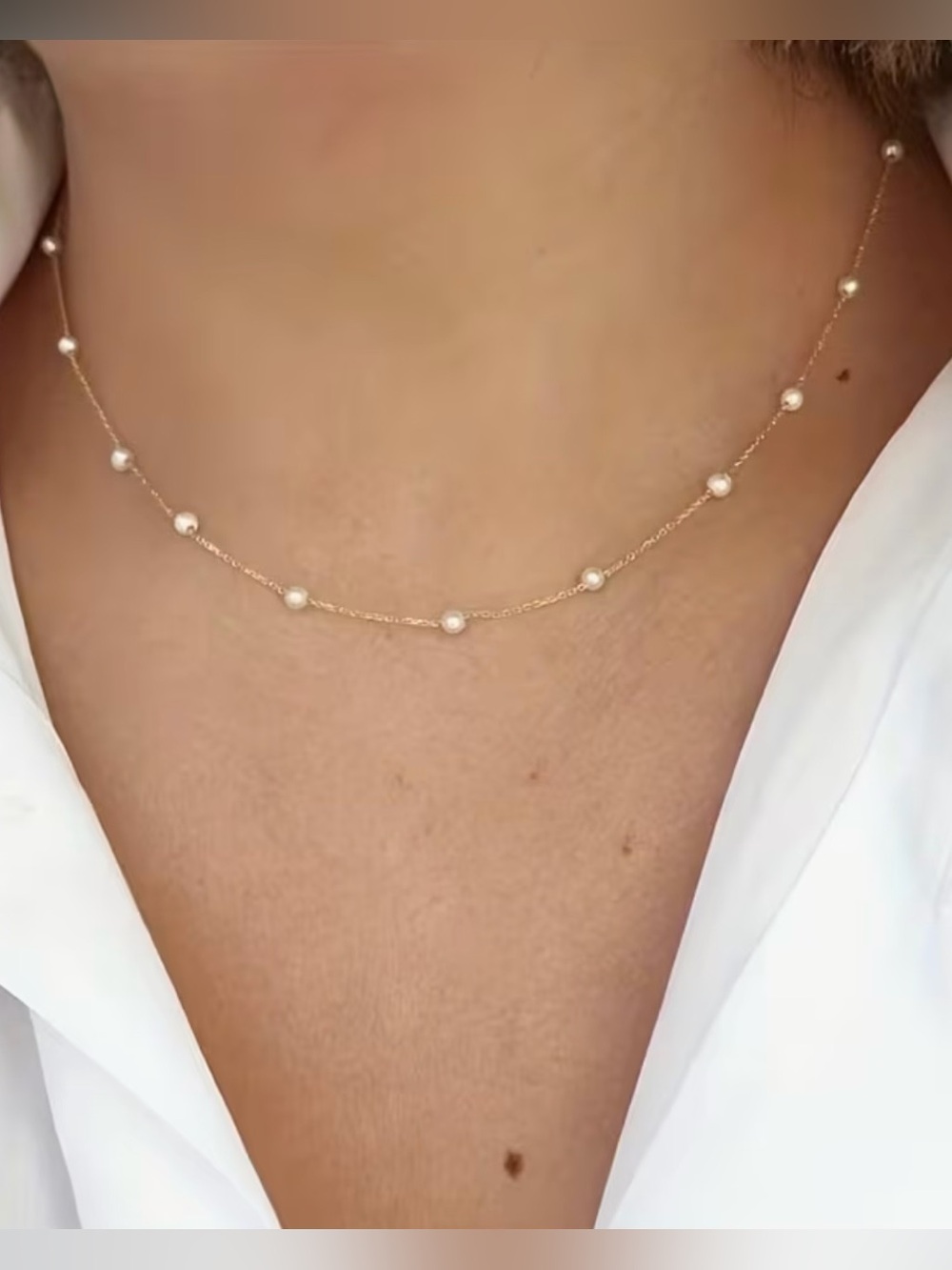 Delicate Gold Pearl Station Necklace - Picture 4 of 6